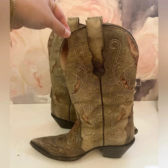 Corral Vintage Crackle Texture Embroidered Boho Style Cowboy Western Boots sz 6 - Picture 3 of 5